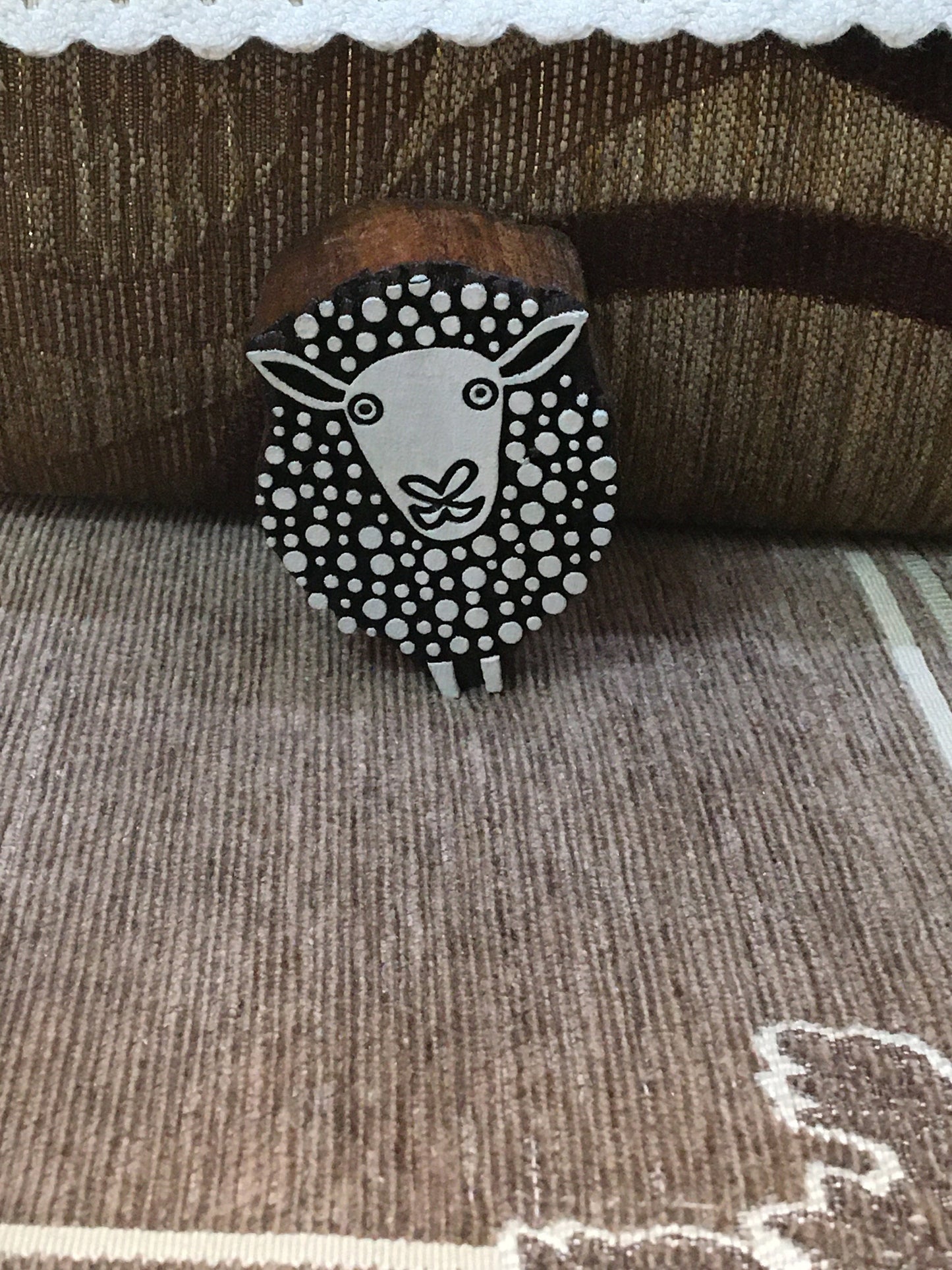 Dotty Sheep Indian hand carved wood block stamp, traditional stamp block for textile and fabric printing, pottery, DIY; Tjaps, sheep pottery