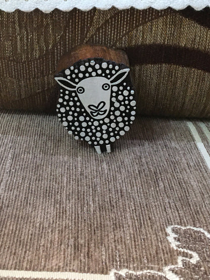 Dotty Sheep Indian hand carved wood block stamp, traditional stamp block for textile and fabric printing, pottery, DIY; Tjaps, sheep pottery