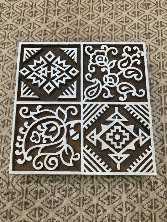 Square of squares Repeat Pattern, hand carved Indian wood printing block; textile stamp; pottery stamp,