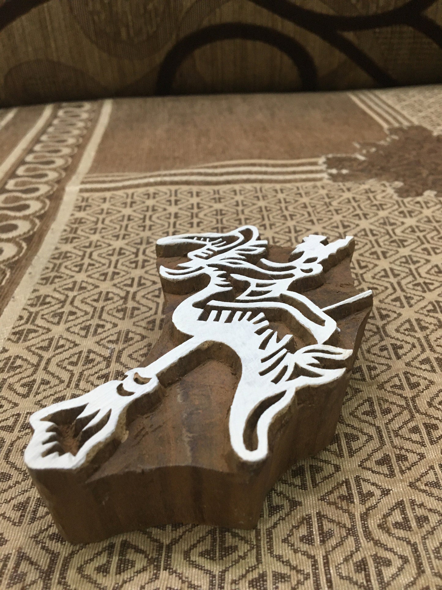 Witch on Broomstick wooden : A Magical Flight into Imagination, hand carved Indian wood printing block; textile stamp; pottery stamp,