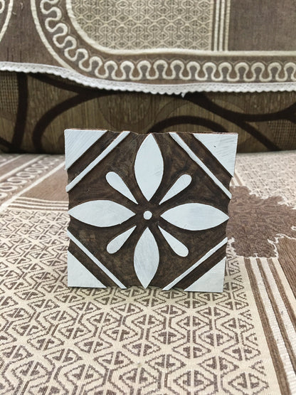 Cross-Cultural Fusion: Indian Wooden Printing Block Meets Mexican Tile, hand carved Indian block; textile stamp; pottery stamp,