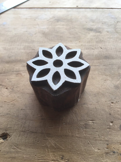 Eight Leaves flower, hand carved Indian wood printing block; textile stamp; pottery stamp,