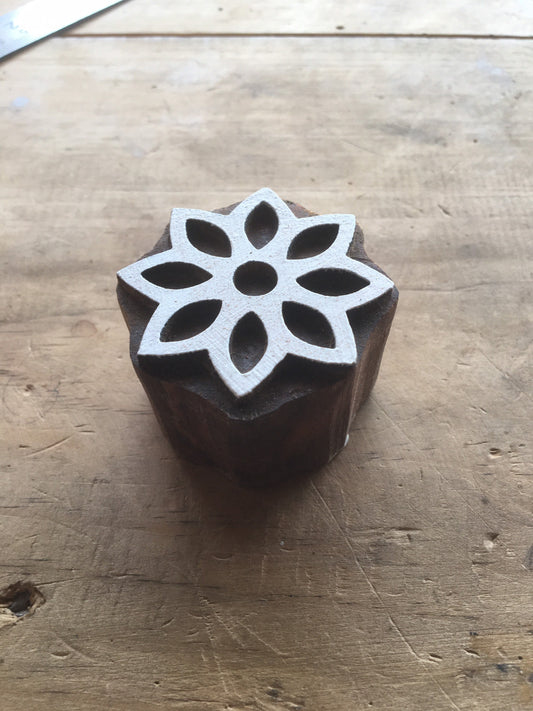 Eight Leaves flower, hand carved Indian wood printing block; textile stamp; pottery stamp,