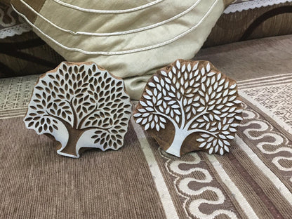 Detailed Tree Positive & Negetive, hand carved Indian wood printing block; textile stamp; pottery stamp,
