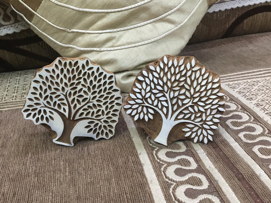 Detailed Tree Positive & Negetive, hand carved Indian wood printing block; textile stamp; pottery stamp,