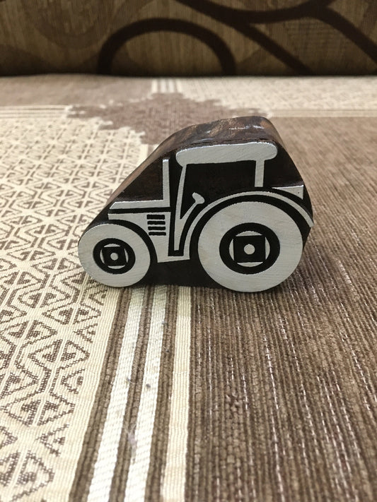 Christmas Farmyard Tractor, hand carved Indian wood printing block; textile stamp; pottery stamp,
