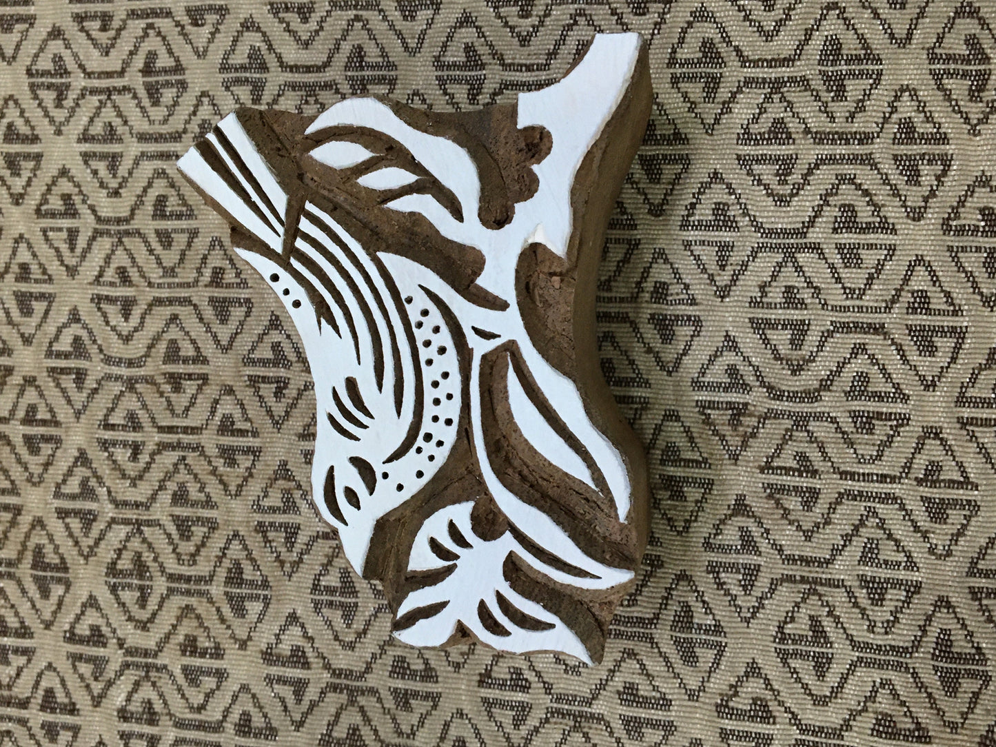 Bird on Branch, hand carved Indian wood printing block; textile stamp; pottery stamp,