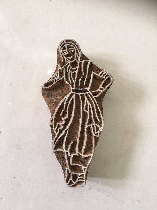 Dancing woman folkart Indian Artistic Handicraft Items Wooden Printing Block, Tjaps, Batik stamps, pottery stamp, clay stamp