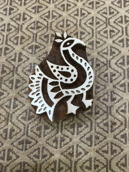 Regal Plumage: The Indian Artisan Peacock Printing Block Stamp, hand carved Indian wood printing block; textile stamp; pottery stamp,