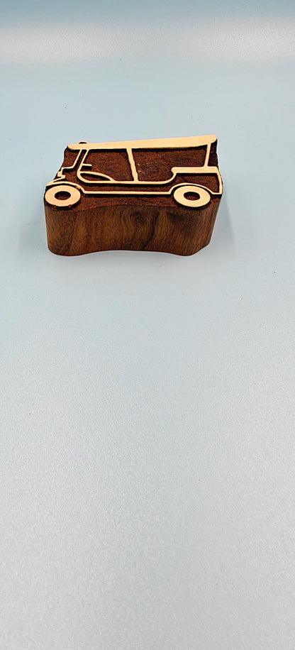 3 wheeler Auto , hand carved Indian wood printing block; textile stamp; pottery stamp,