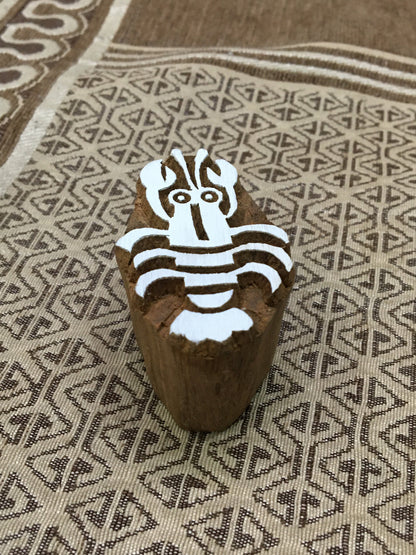 Exquisite Indian Wooden Printing Block - Small Lobster, hand carved Indian wood printing block; textile stamp; pottery stamp,