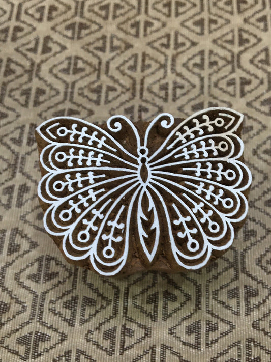 Fluttering Beauty: Indian Wooden Printing Block - Exquisite Butterfly Design, hand carved  block; textile stamp; pottery stamp,