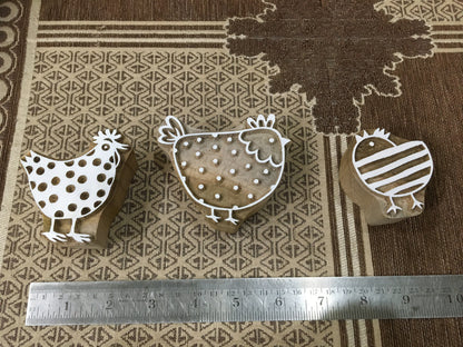 Whimsical Hen Neighbors: Wooden Printing Blocks for Delightful Artistry