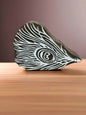 Peacock Feather, hand carved Indian wood printing block; textile stamp. image 0