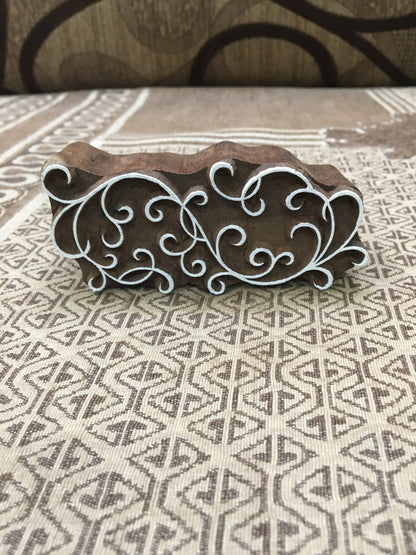 Curly Lines Repeat Pattern, hand carved Indian wood printing block; textile stamp; pottery stamp,