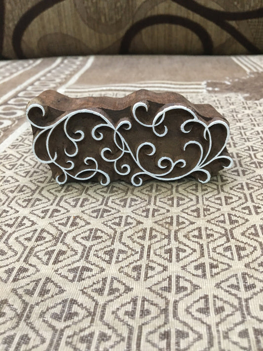 Curly Lines Repeat Pattern, hand carved Indian wood printing block; textile stamp; pottery stamp,