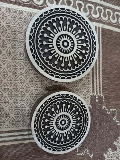 A Mandala  Block ,Round Hand Carved Indian Wooden Stamp , Wood Block for Textile Fabric Stamping Henna Pottery DIY