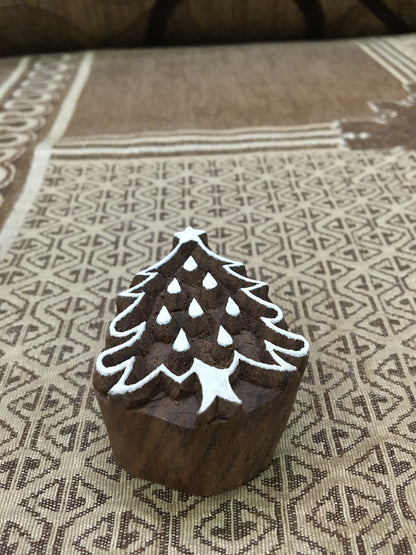 Christmas Tree Indian hand carved wood stamps; textile printing block, pottery stamps