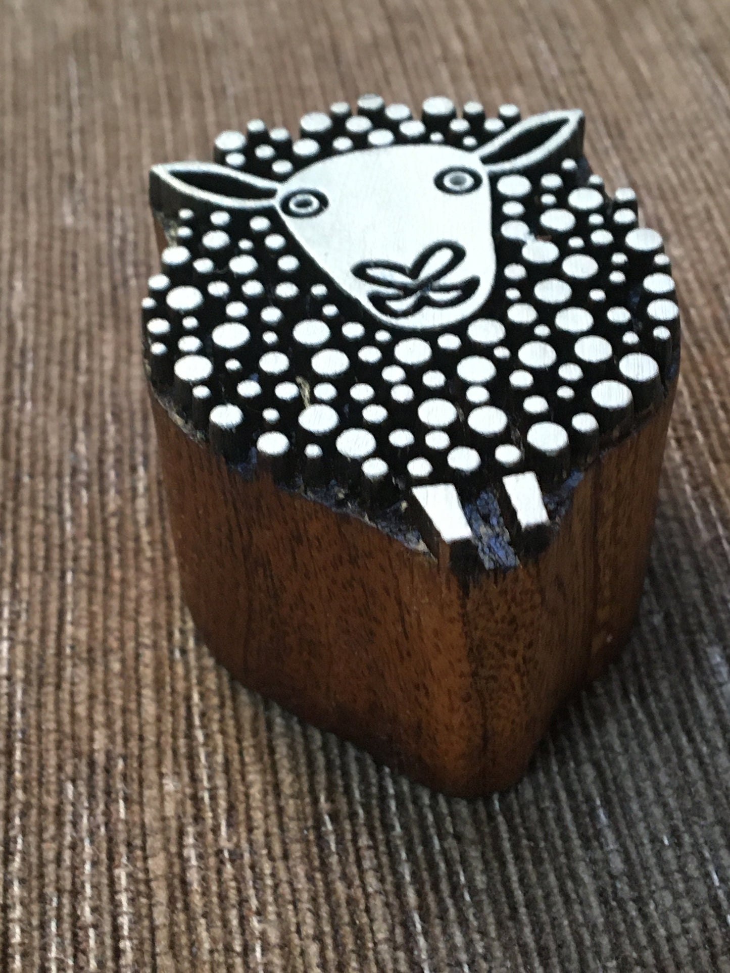 Dotty Sheep Indian hand carved wood block stamp, traditional stamp block for textile and fabric printing, pottery, DIY; Tjaps, sheep pottery