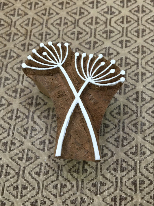 Crossing Allium Seedhead, hand carved Indian wood printing block; textile stamp; pottery stamp,